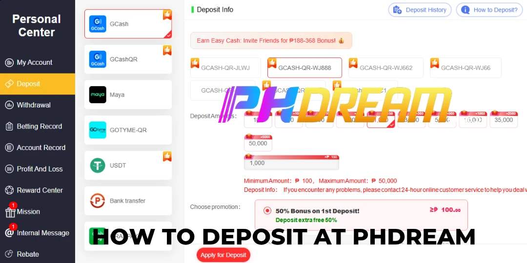 How To deposit At phdream